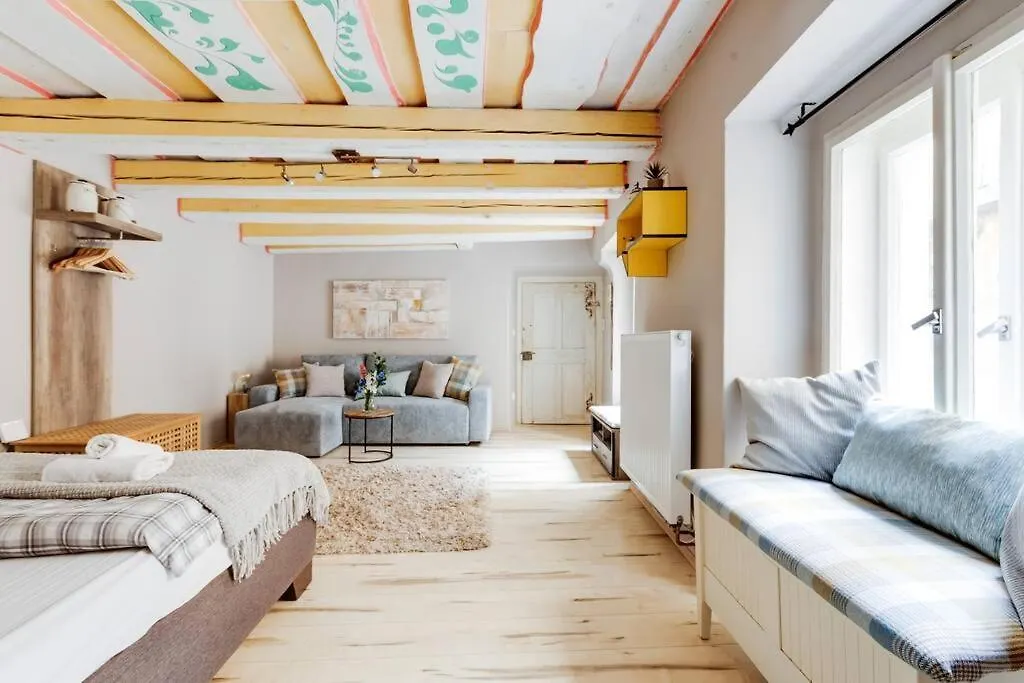 Old Crooked Beams Near Charles Bridge In Prague Apartment
